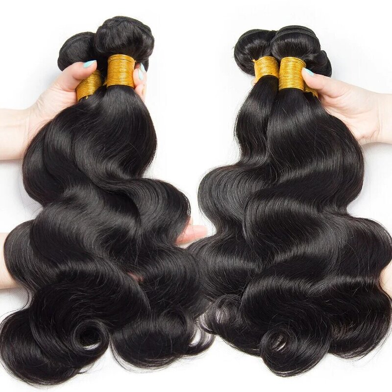 Bundel gelombang tubuh 30 inci 12A bundel jalinan rambut manusia Brasil 1/3/4 buah ekstensi rambut Remy untuk wanita 100 hitam alami