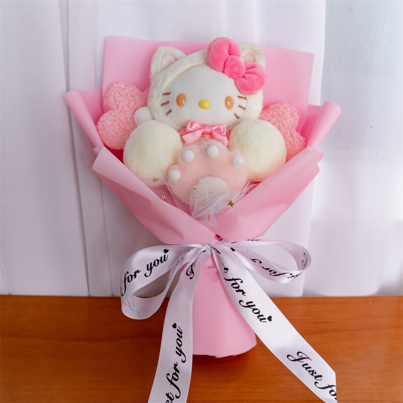 Hello Kitty Cartoon Plush Bouquet  Anime Sanrio Rose Soap Flowers  Doll Home Wedding Decoration Christmas Valentine's Day Gift