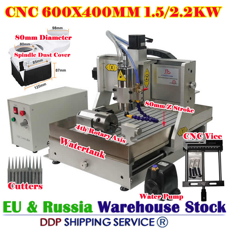 CNC 6040 4 Axis Metal Router 2.2KW 3D Rotary Wood Carving Engraving Machine PCB Milling USB Port  with Watertank