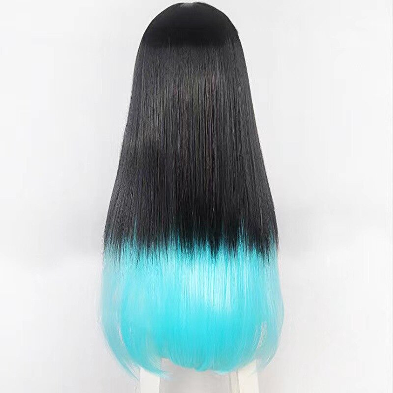 New Ghost Slayer Blade Time Translucent Noichiro Wig Black Gradient Color Block Mixed Blue Green Double Horsetail COS Anime Wig