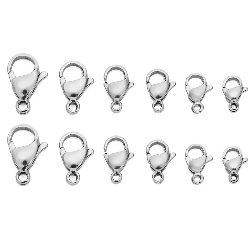 Ganchos de langosta de acero inoxidable, 50 piezas, para collar, pulsera, cadenas, DIY, suministros de joyería, 10mm/12mm