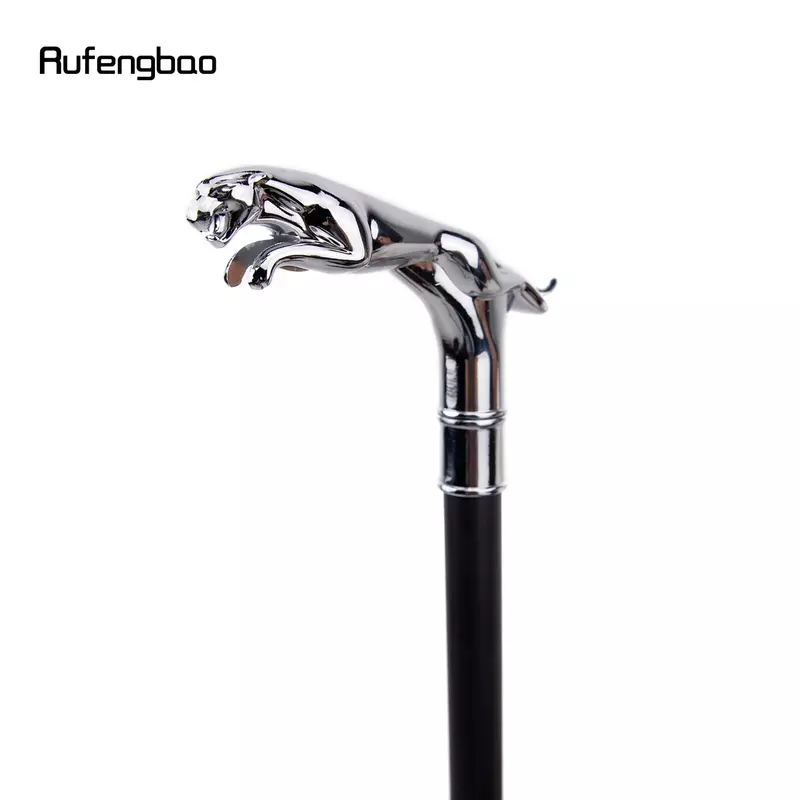 Silver Luxury Leopard with Tail Single Joint Walking Stick Decorative Cospaly Party Fashionable Cane Halloween Crosier 93cm