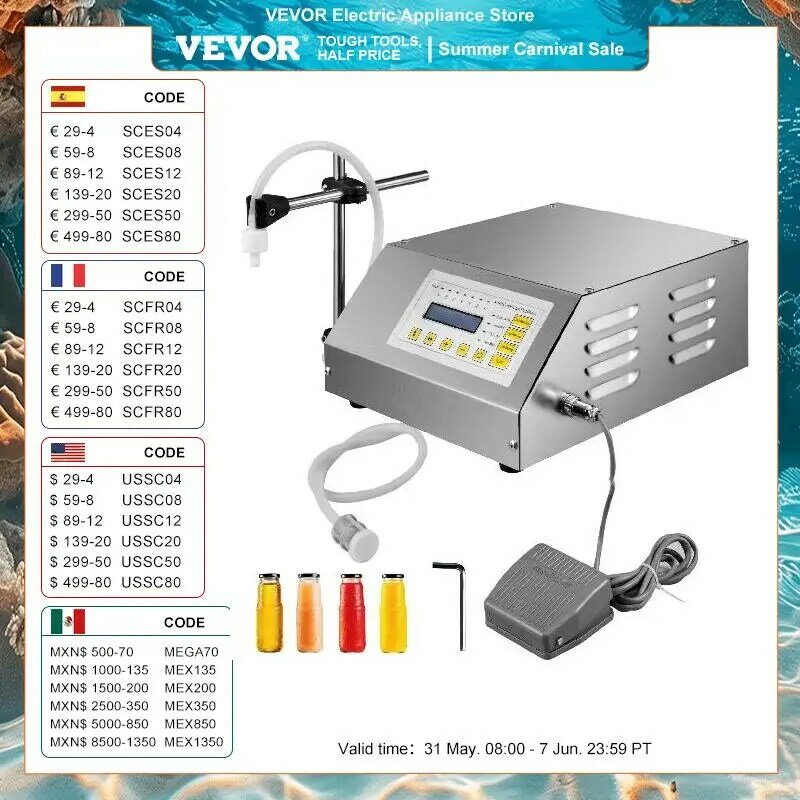 Vevor-液体充填機,5〜3500 ml,gfk160,デジタル制御,水ドリンク,マラソン,牛乳瓶用