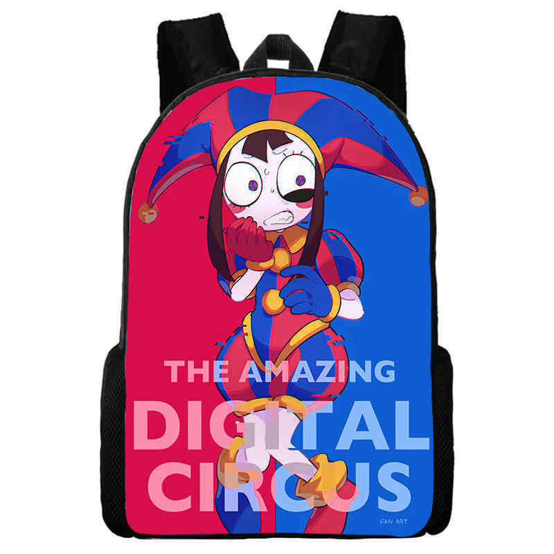 Mochila Digital Circus Print para meninas, Saco de escola de anime de desenhos animados, grande capacidade, adicione seu logotipo ou fotos, personalizado