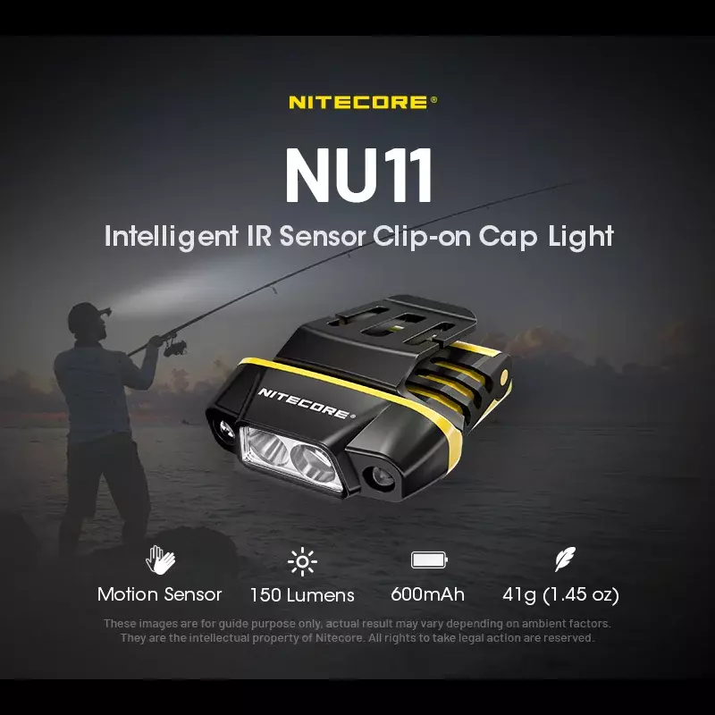 Nitecore Clip-on Clip-on Cap Light, Sensor IR Inteligente Recarregável, 150Lumens, Construído em 600mAh Bateria, NU11