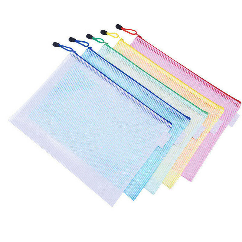 1Pc Mesh Zipper Pocket Folders A3 A4 A5 A6 Waterproof Pvc Document Bag for Pouch Filing Stationery Organizer Office Metting Sup