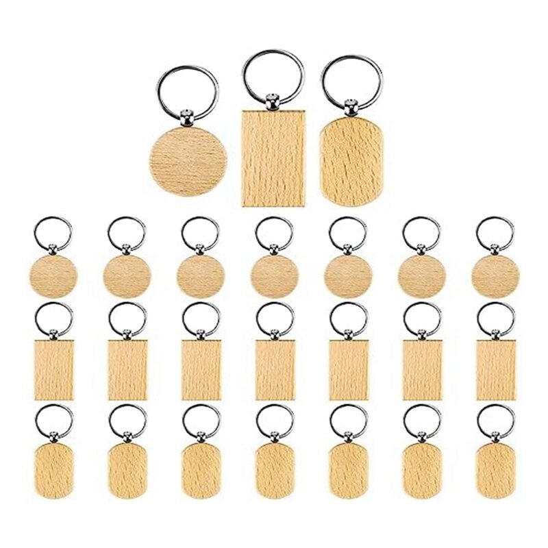 1 zestaw drewnianych breloczków do grawerowania półfabrykaty drewniane niedokończone drewniane klucz z obręczą na klucze nadające się do majutek rękodzieło