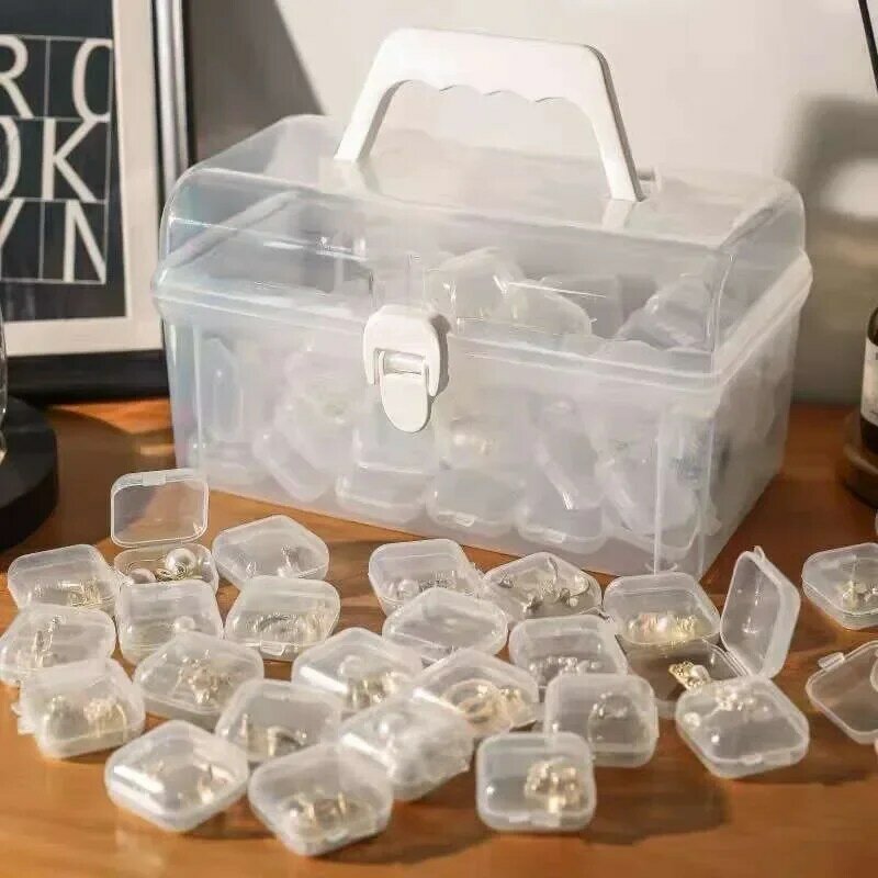 5-50buah/lot kotak penyimpanan persegi Mini transparan plastik penutup lipat casing Kecil pil permata tahan debu kotak kemasan grosir