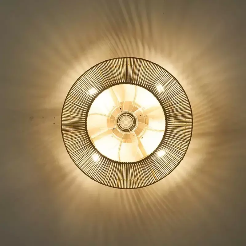 Minimalistyczna amerykańska tkanina bambusowa wentylator sufitowy z lampą restauracja artystyczna kreatywna latarnia sypialnia sufit pokoju oprawa oświetleniowa