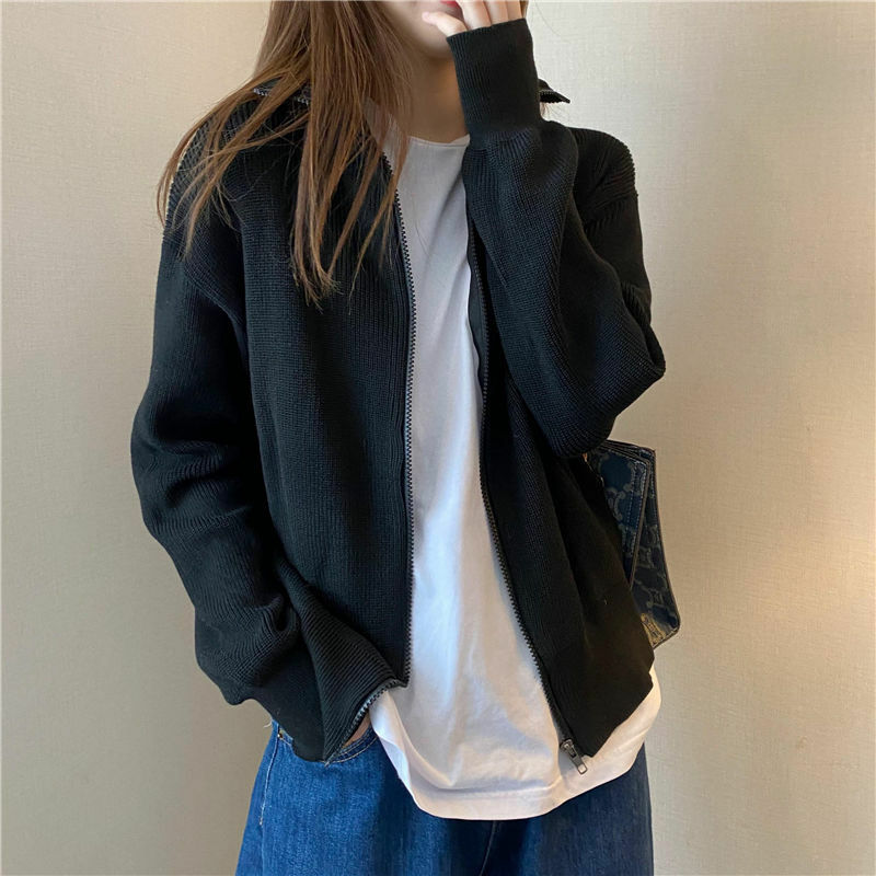 Jaquetas e casacos de malha para mulheres, Harajuku Zip Up Y2k, estilo coreano, casaco vintage quente, nova chegada, outono, 2023