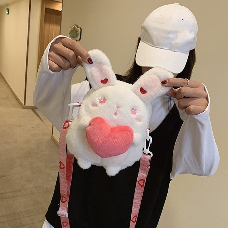 NEW-Cute Plush Doll Rabbit Messenger Bag Girls Phone Purse Organizer Crossbody Shoulder Bags