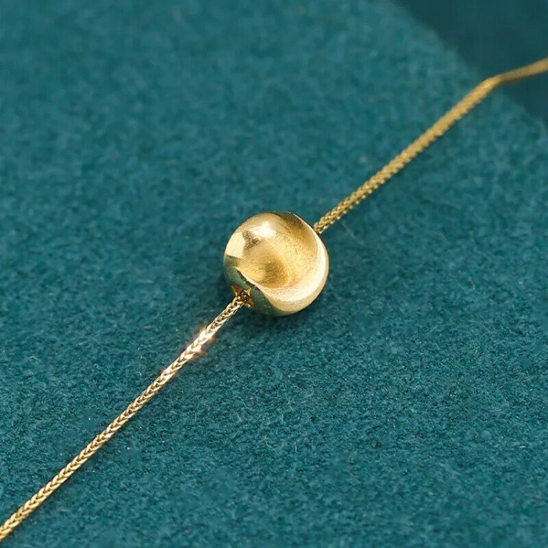 Pendentif boule en or véritable 18 carats pour femme, collier de perles en or jaune authentique, cadeau de bijoux fins, AU750