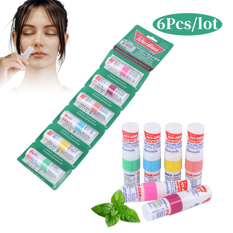 Tailândia Inalador Nasal para Uso no Verão, Impedir a insolação, Nariz Sian Stick, Mint Cylinder Oil Brancing, 1 6 Pcs