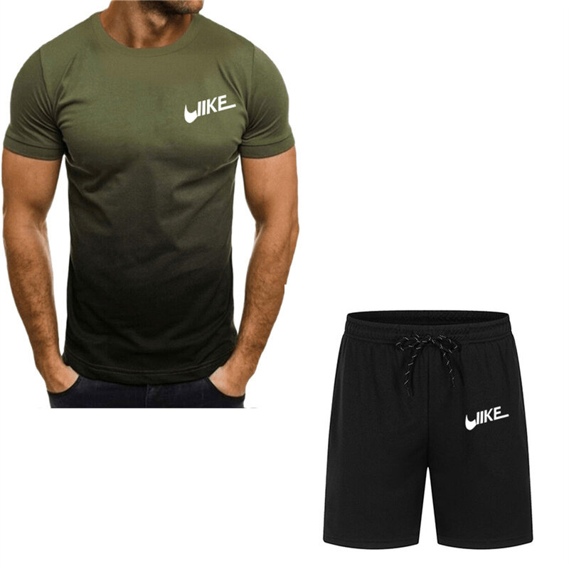 Conjunto de pantalones cortos estampados untuk hombre, conjunto deportivo transpirable de secado rápido, camiseta de manga corta,