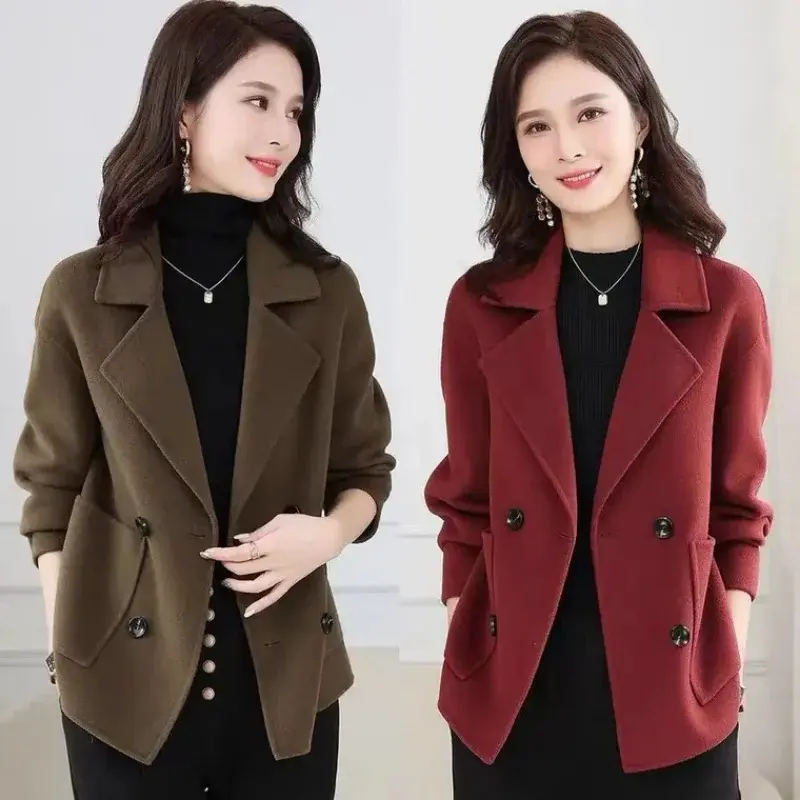 Women Autumn Winter Double-Sided Cocoon Woolen Short Coat Oversized Solid Color 2023 Drop Shoulder Loose Handmade Wool Coat