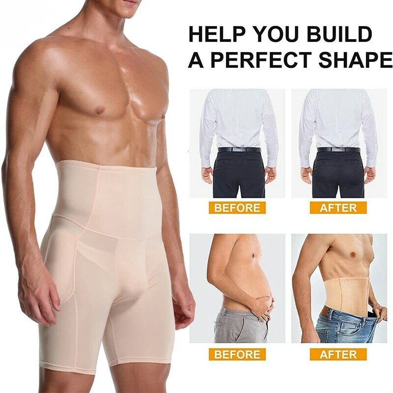 ผู้ชาย Tummy ควบคุมกางเกงขาสั้น Body Shaper Butt Lifter การบีบอัดเอวสูงรัดหน้าท้องเอวเทรนเนอร์ Shapewear ชุดชั้นในนักมวย