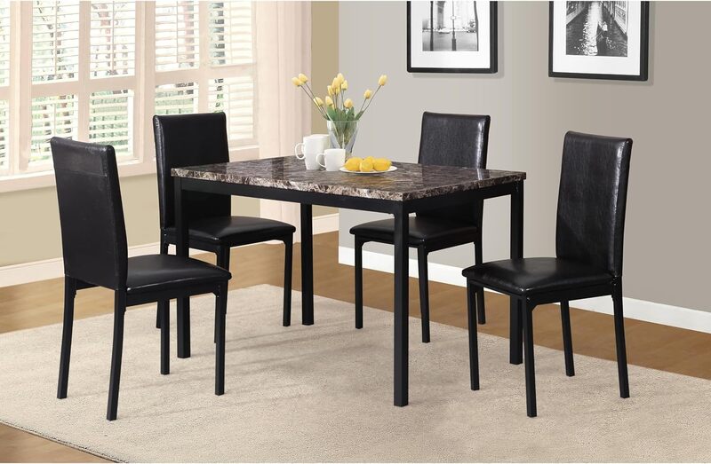 5 Piece Citico Metal Dinette Set with Laminated Faux Marble Top ,30 inches,Table top is laminated with paper faux marble print