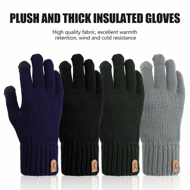 Touchable Cashmere Gloves New Winter Warm Cold-proof Five Finger Mittens Skiing Cycling Motorcycle Men Fingering Glove