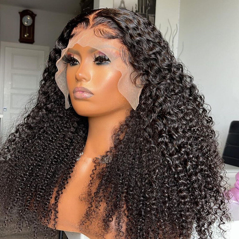 180%Density Soft 26"Long Kinky Curly Lace Front Wigs Black Color For Women Baby Hair Glueless Preplucked Daily Wear Wigs