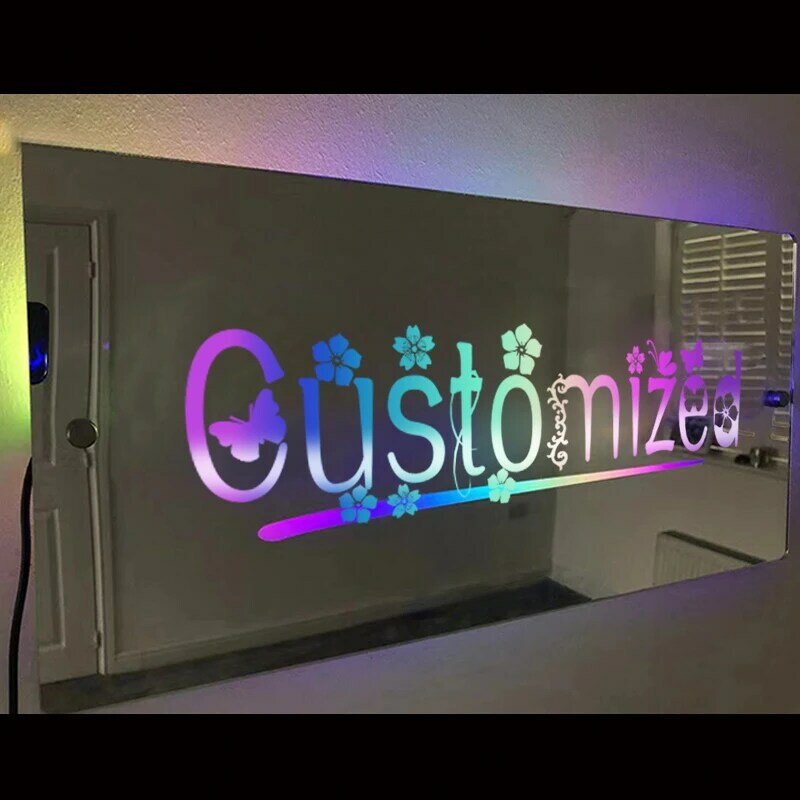 Lámpara de ambiente de pared con luz LED acrílica, espejo con palabras personalizadas, letrero de neón personalizado, decoración para el hogar, cafetería y Bar