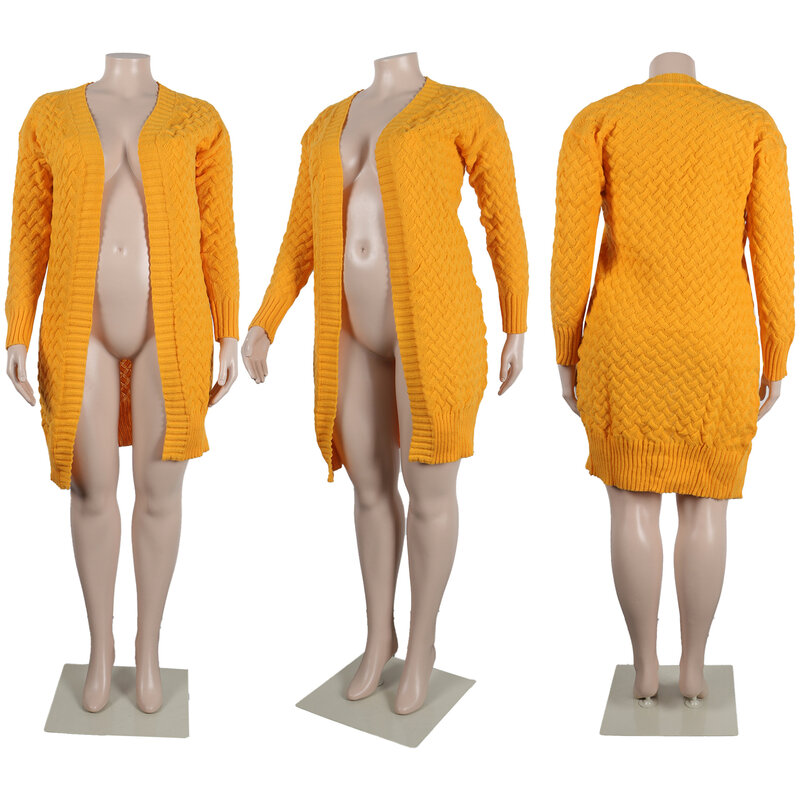Plus Size Sweater Solid Fashion Knitted Long Sleeve Cardigan Fall Winter Warm Long Coat Streetwear Oversized Women Clothing 2023