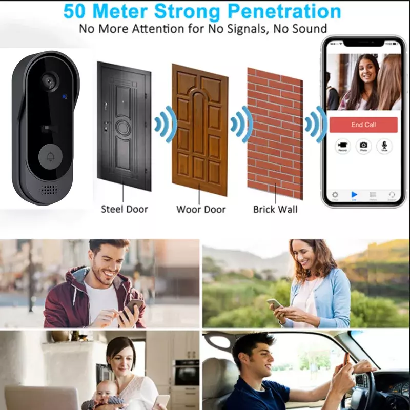 Wireless WIFI Waterproof Doorbell HD Video Intercom Door Bell with Camera Tuya Smart Home for Security Protection Night Vision