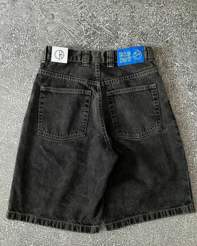 Vintage Black Polar Big Boy Baggy Jeans Y2K Pants Graphic Embroidery Denim Shorts Men Hip Hop Streetwear Basketball Shorts