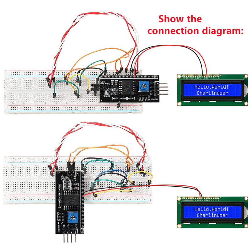 LCD1602 1602โมดูล LCD สีฟ้า/สีเหลืองสีเขียวหน้าจอ16x2ตัวอักษรจอแสดงผล LCD PCF8574T PCF8574อินเตอร์เฟซ I2C IIC 5V สำหรับ Arduino