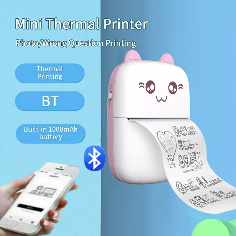 Portable Thermal Printer MINI Wirelessly BT 203dpi Photo Label Memo Wrong Question Printing With USB Cable Imprimante Portable