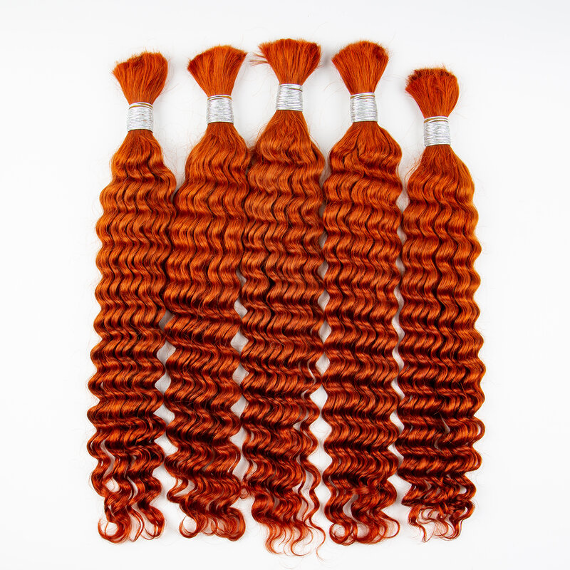 350# Ginger Orange Human Hair Bulk 28inch Deep Wave Human Hair for Braiding 100% Unprocessed No Weft Vingin Hair Bulk Extensions