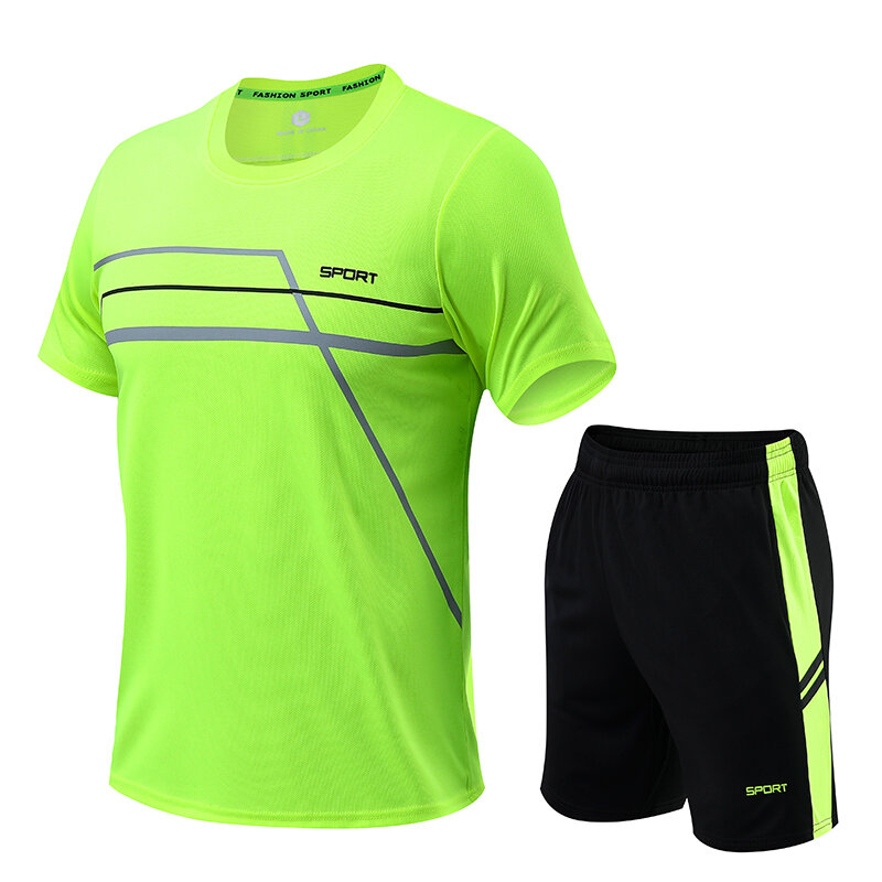 Heren Sportkleding Pak Zomer Fitness Sets Korte Mouwen T-Shirt Broek Trainingspak Nieuw Heren Snel Dry Hardloop Trainingspak