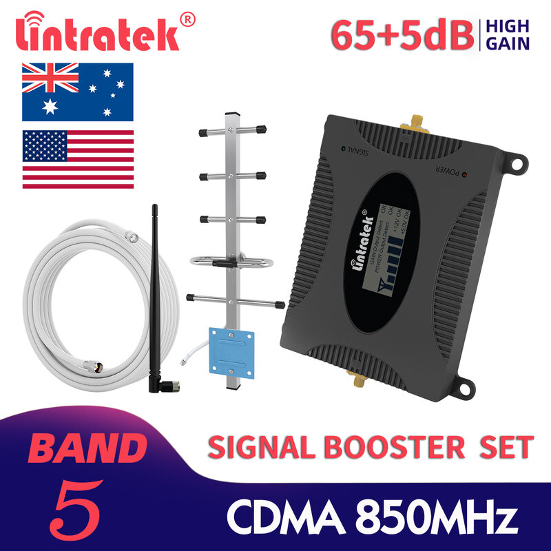 Lintratek celular amplificador de sinal, Single Band extensor, CDMA, 850Mhz, Band5 Signal Booster, 2G, 3G, 4G Mobile Cellular Repeater Set