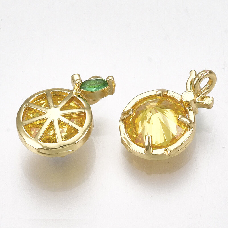 Mini abalorio de limón chapado en oro de 18K para fabricación de joyas, cristal de latón, circonita cúbica, colgante de fruta Cuit, pulsera DIY, 30 piezas
