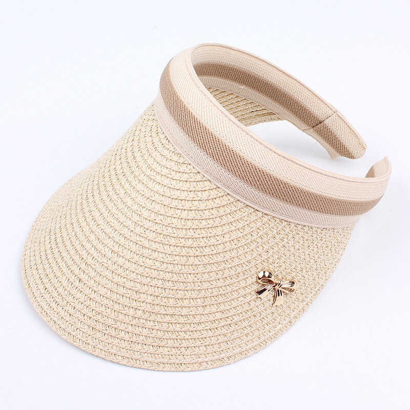 Visera de Sol para mujer y niño adulto, Sombrero con lazo, hecho a mano, de paja, informal, Playa