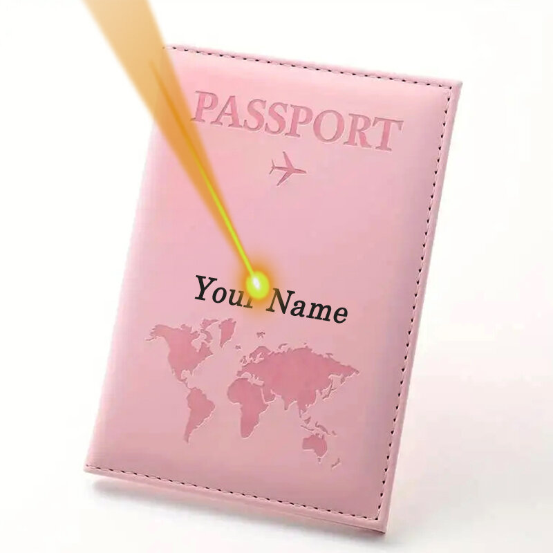 حامل جواز سفر من الجلد الصناعي للرجال والنساء ، غطاء اسم محفور مجانًا ، غلاف بطاقة عمل ، اسم مخصص نحيف ، سفر