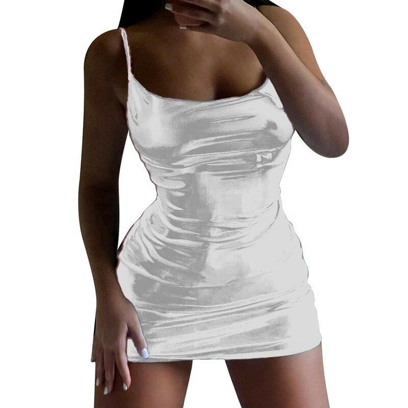 Элегантное женское платье, модель 2024 года, мини-сарафаны на бретелях-спагетти с открытой спиной и блестящими оборками, коктейльное вечернее платье