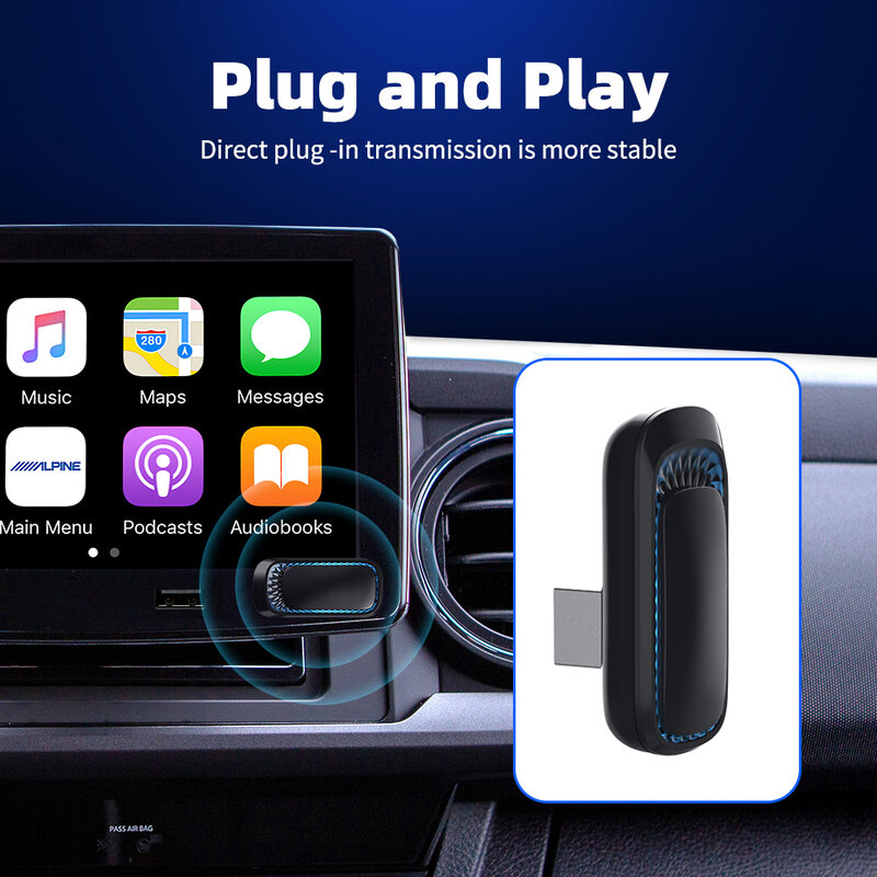 Ekiy อะแดปเตอร์ CarPlay ไร้สายกล่องสมาร์ทปลั๊กแอนด์เพลย์บลูทูธ Wi-Fi เชื่อมต่อเร็วใช้งานได้อเนกประสงค์สำหรับ Apple แบบมีสายรถยนต์
