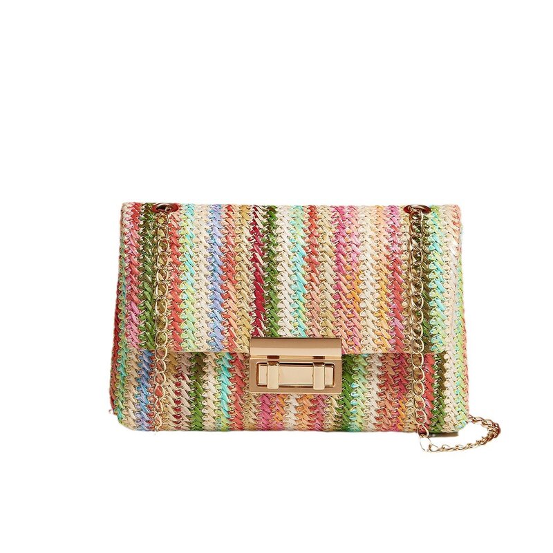 Модная женская сумка через плечо 2024, плетеная женская сумка из травы, закрытая простая маленькая квадратная сумка с замком и пряжкой, роскошные кошельки и сумочки