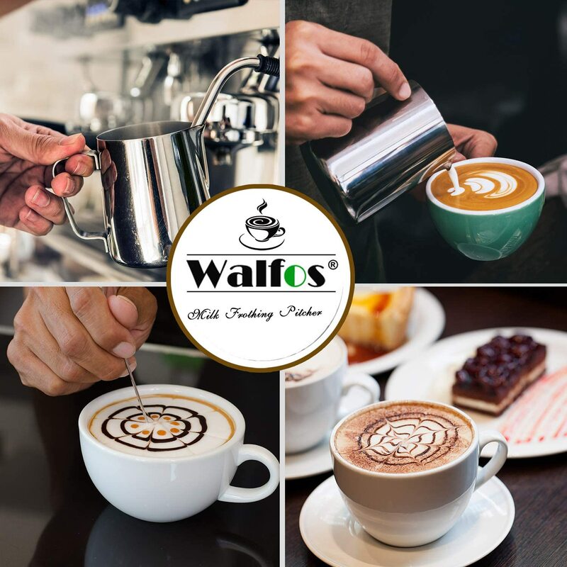 WALFOS 스타일 에스프레소 커피 우유 머그잔 컵 냄비 주전자 핸들 공예 커피 화환 컵 라떼 주전자, 두꺼운 스테인레스 스틸