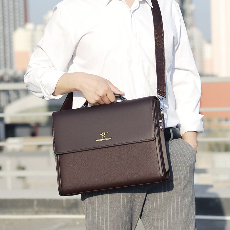 Maletines de diseñador para hombre, bolso de mano de negocios para el trabajo, bolso de hombro cuadrado de alta calidad, bolso de cuero PU, lado A4