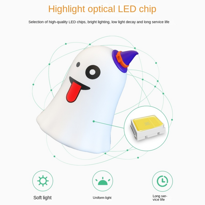 Lampu Malam Silikon LED USB Sensor Sentuh Isi Ulang Lampu Kartun Warna-warni Hadiah Liburan Anak Tidur Kreatif Kamar Tidur Hantu