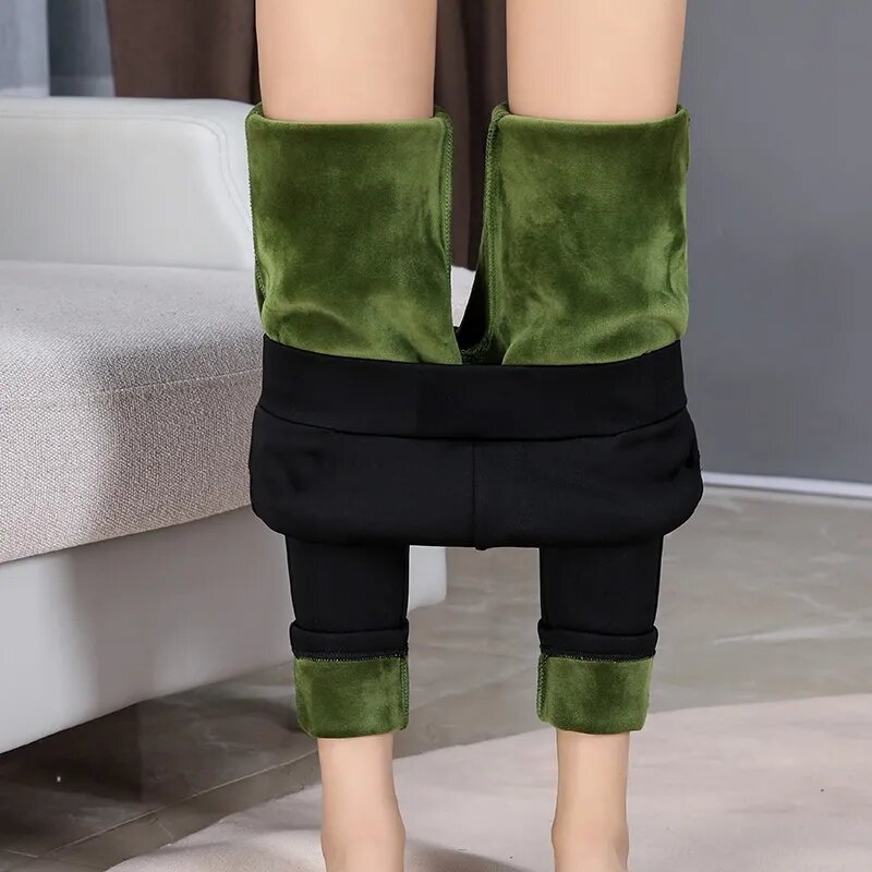Leggings largos de alta elasticidad para mujer, pantalones ajustados de terciopelo, Otoño e Invierno