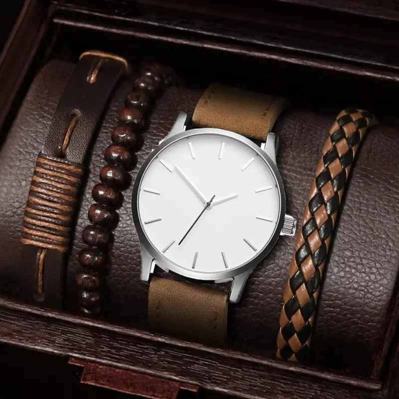 Kegllect  5PCS Fashion Men Clock Business Quartz Large Dial  for Matte Belt Wristwatches