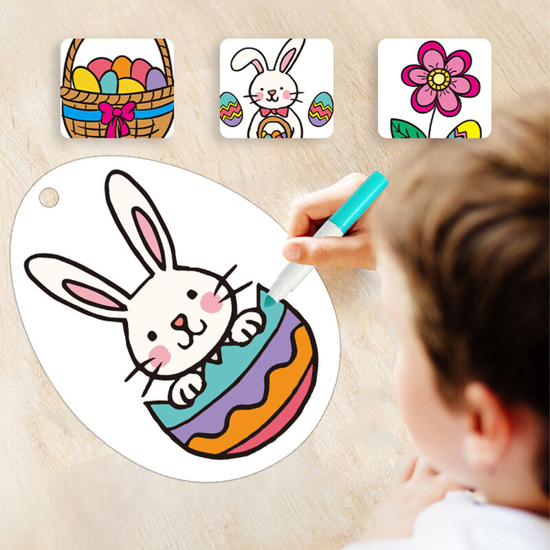 24PCS Crafts for Children Scratching Easter Egg Art Toys DIY Magic Color Ornaments Cute Easter Eggs Drawing Toys Decor Kid Party