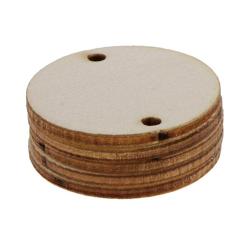 Rebanadas de madera preperforadas sin terminar, discos de registro redondos colgantes para manualidades, decoración de 35X2mm, 50 unidades