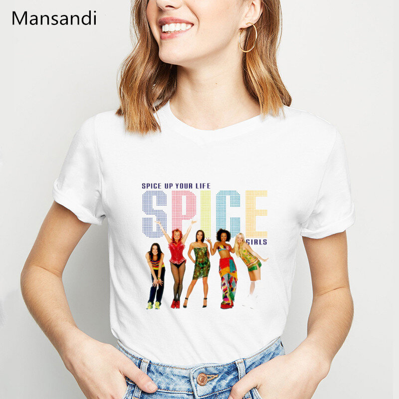 Spice Girls kobiet graficzne koszulki z krótkim rękawem lato 2022 biały Hip Hop T Shirt Femme koszula Harajuku koszulki Mujer kobiet T-Shirt topy