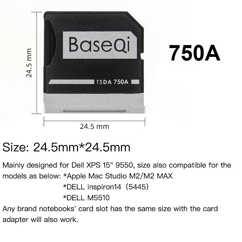 BaseQi Aluminium untuk UNTUK Dell XPS 15 "9550 MiniDrive Micro SD T-Flash Card Adaptor Memori Peningkatan Model Penyimpanan 750A