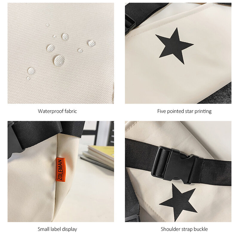 Unisex Crossbody Bag para Colagem Estudante, Mochilas escolares para homens e mulheres, Harajuku Messenger Bag, Bolsa de Ombro de Nylon Simples
