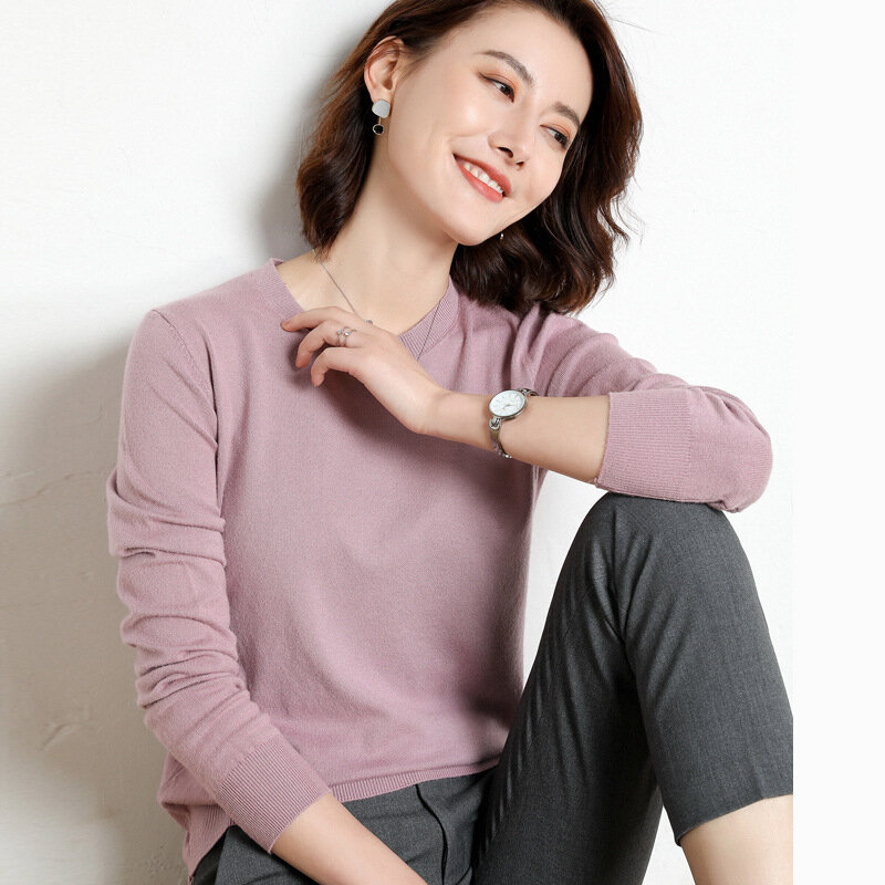 여성용 O넥 기본 풀오버 스웨터, 따뜻한 캐주얼 풀 점퍼, 한국 패션 니트웨어, 보터밍 셔츠, 가을 겨울 2023