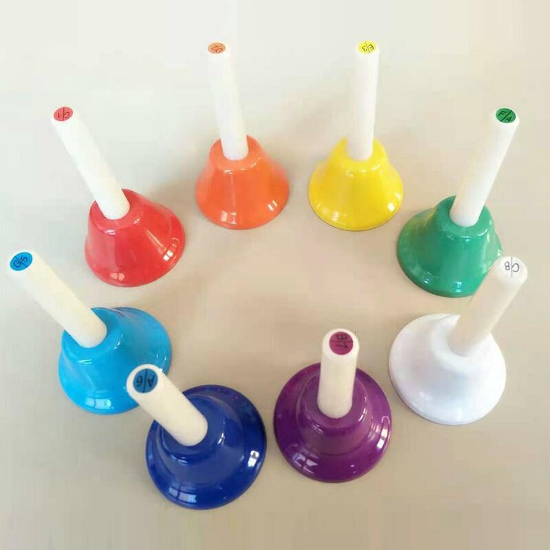 Zestaw dzwonki ręczne 8 szt., kolorowe metalowe dzwoneczki diatoniczne, dzwonki perkusyjne dzwonki muzyczne na imprezę w klasie